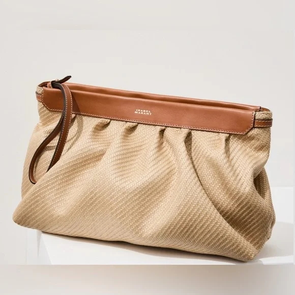 New Isabel Marant Beige and Brown Luz raffia Clutch - Picture 2 of 16